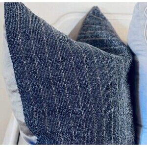 SAATVIK Blue & Bronze Hand-Beaded Feather Fill Throw Pillow - Retail $115